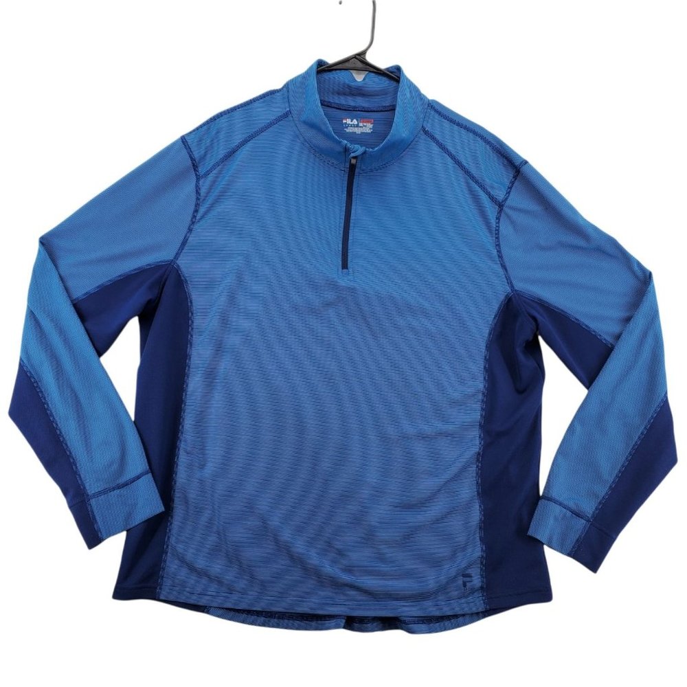 FILA Shirt Men's Long Sleeve 1/4 Zip Pullover Blue Dark Blue Color block XXL